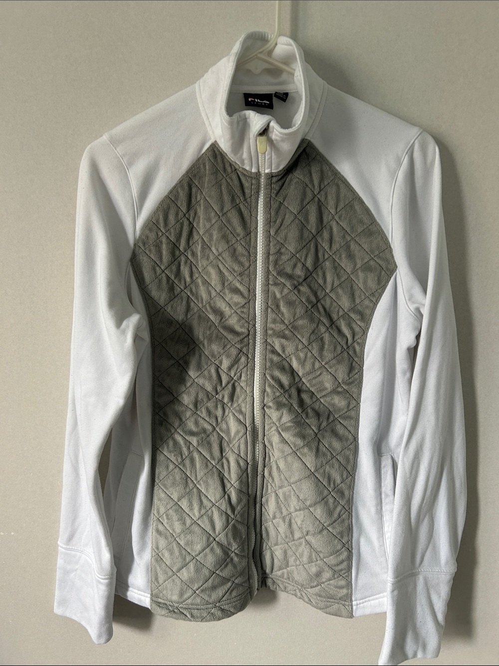 Woman’s FILA Sport White & Gray Quilted Front zip up sweatshirt